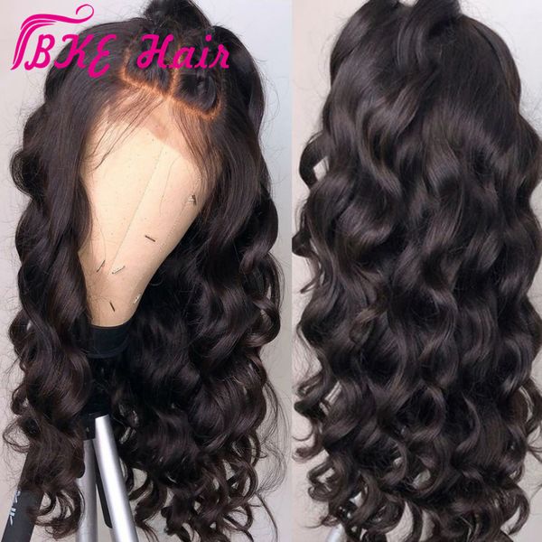 

loose wave wig simulation human hair pre plucked lemoda part hair preplucked synthetic 13x4 lace frontal wig for women, Black