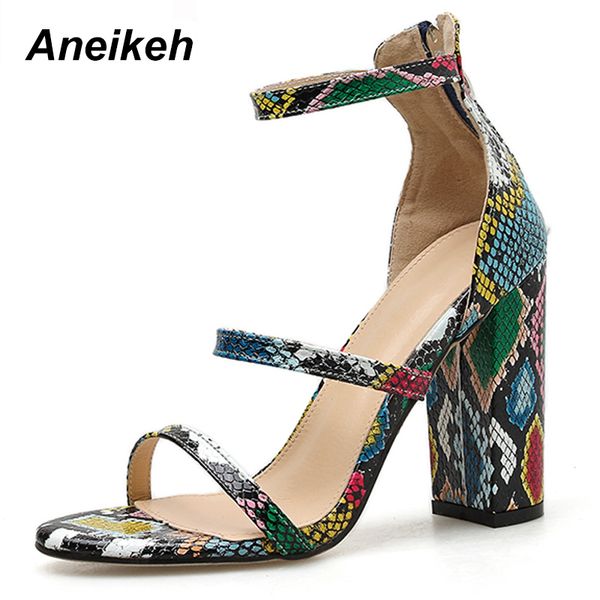 

aneikeh verano moda serpentina gladiador sandalias mujer zapatos peep toe cover talÃ³n tacones altos sandalias fiesta bombas tamaÃ±o 35-42, Black