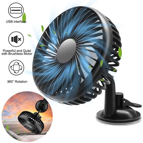 

12v/24v mini car fan abs black auto single head fan usb universal car suction cup seat back cooling