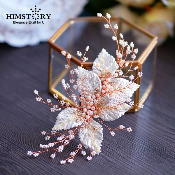 

pure handmade baroque retro european brides barrette brides headdress gold leaf pearl fruit wedding hair accessorr headdress, Golden;white
