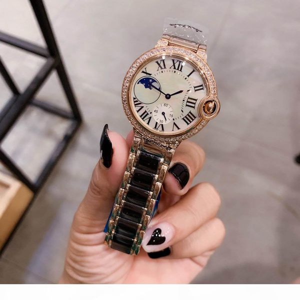 

women luxury watch quartz movement 36mm 316l stainless steel band women luxury ballon wristwatches waterproof, Slivery;brown