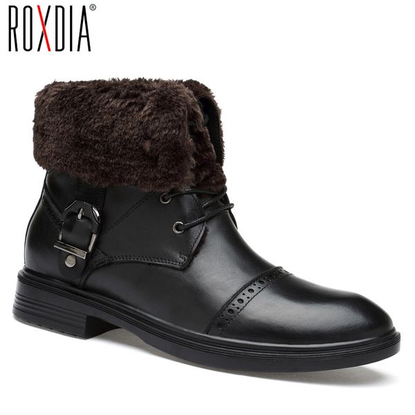 

roxdia men snow boots genuine leather warm waterproof winter ankle boot man work shoes black plus size 39-48 rxm077