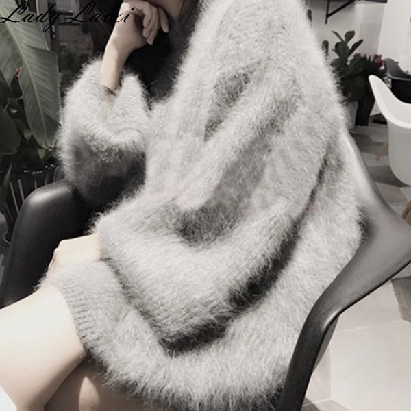 

2019 warm mink cashmere soft mohair sweaters and pullovers women autumn winter sweater half turtleneck femme pullover mujer, White;black