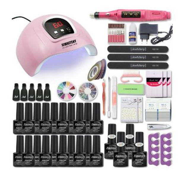 Set per manicure Kit per unghie in acrilico con lampada per unghie da 54W Set per nail art con smalto gel per macchine per manicure