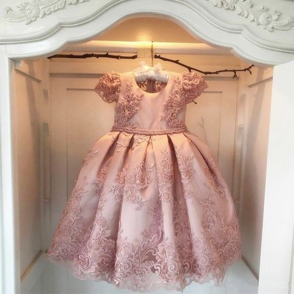 Flower Girl Dresses Vintage pavimento del raso di lunghezza da sposa partito convenzionale abiti per i bambini del bambino Pageant Wears