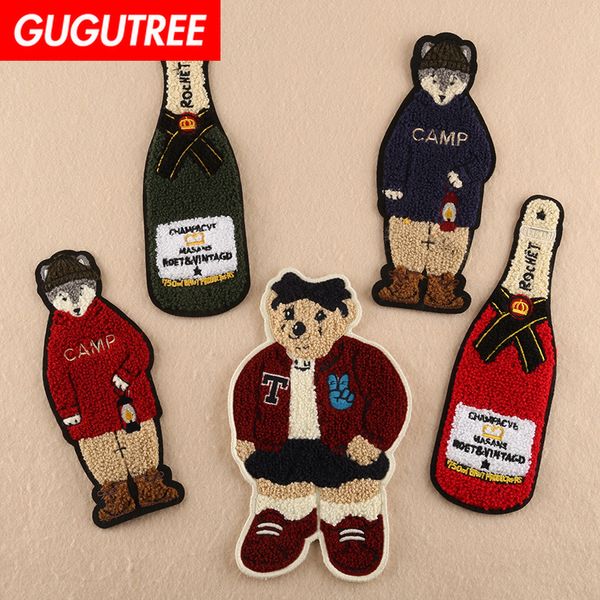 

gugutree towel embroidery big bear bottle patch animal cartoon patches badges applique patches for clothing fd-58, Black