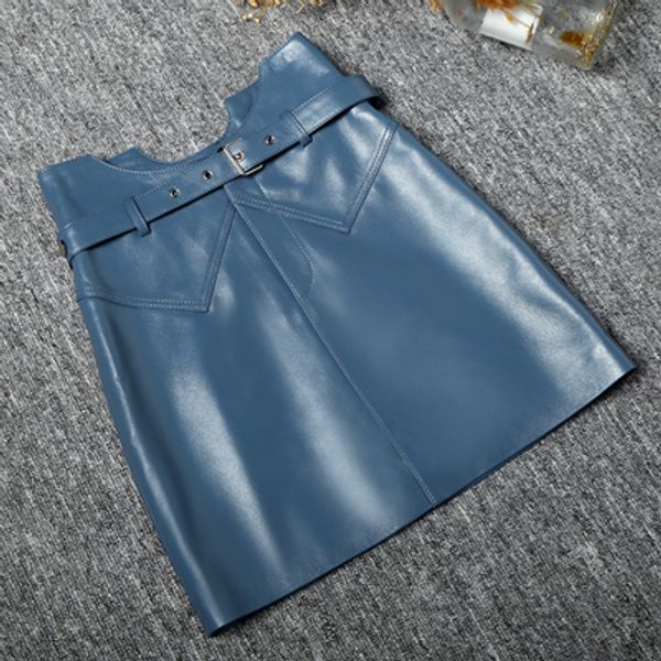 

2019 new fashion genuine real sheep leather skirt j29, Black
