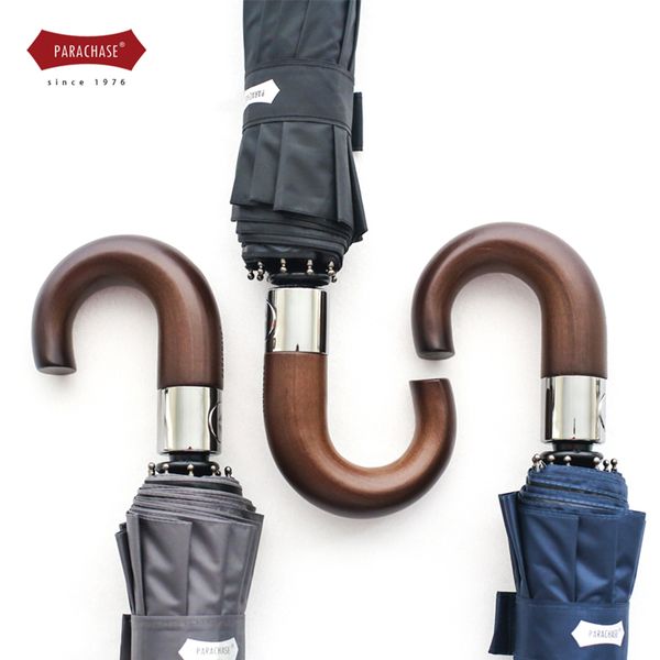 

parachase автоматический складной зонтик мужчины женщины 10k сильный ветрозащитный дождь зонтики anti uv защиты вс деревянные ручки paraguas