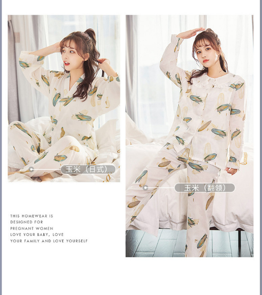 

1389 # 3 pcs мультфильм набор для печати хлопка для беременных уход ночное кормление грудью пижама для беременных женщин беременность, White