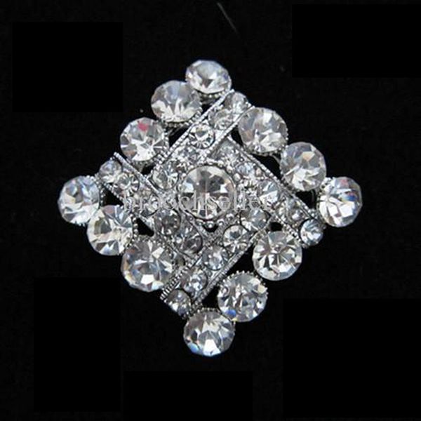 

silver plated alloy and rhinestone crystal rhomb shape small brooch, Gray