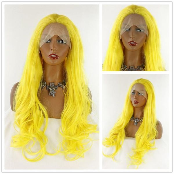 

light yellow long wavy high temperature fiber hair wigs synthetic 13*4 lace front wig with baby hair for women ship, Black