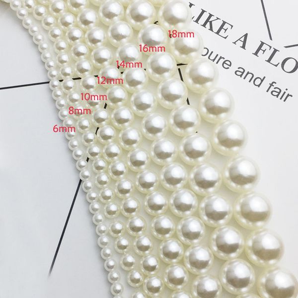 

6/8/10/12/14/16/18mm one string white straight hole imitation pearls round loose beads garment handmade diy for jewelry making a