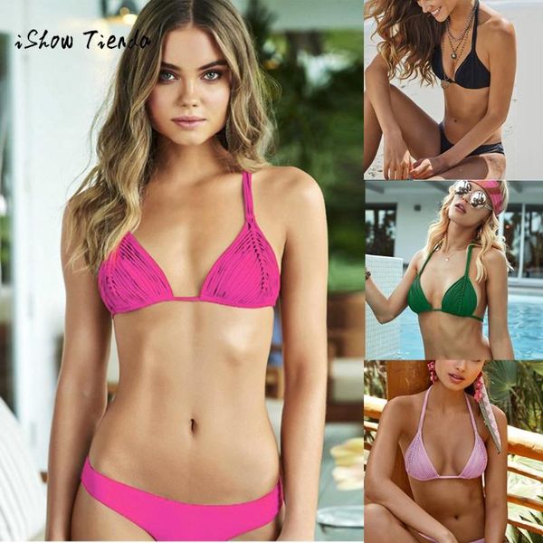

2019 super women hand-woven rope bandage solid bikini set low waist swimsuit swimwear bathing beachwear biquini seductive 3