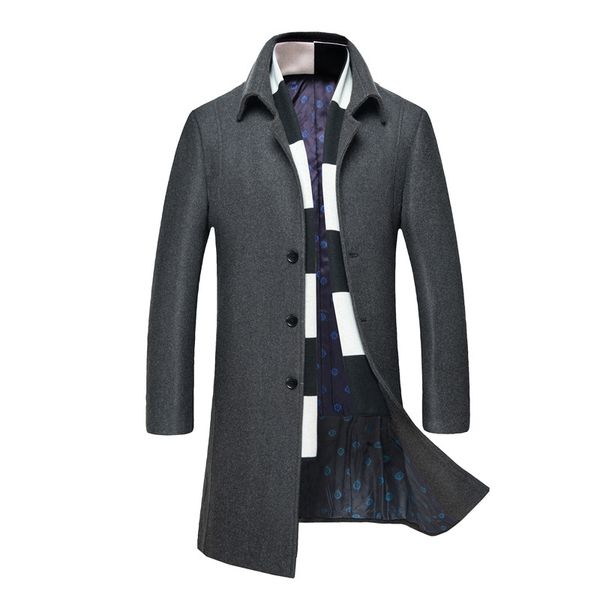 

шерстяное пальто 2018 новые зимнее шерстяное длинного peacoat мужчины slim fit случайного сюртук мужской теплой ветровка траншеи пальто курт, Black