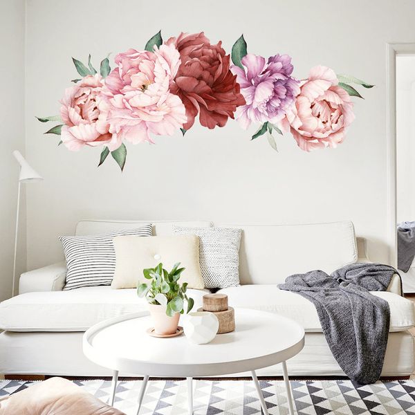 

pvc peony rose flowers retro wall sticker art nursery decals kids room home decor gift modern home ornaments 100 x 55cm #27/5