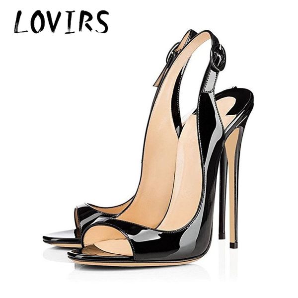 

lovirs women mature open peep toe buckle shallow pumps ankle strap high heel stiletto sandals for dress party wedding, Black
