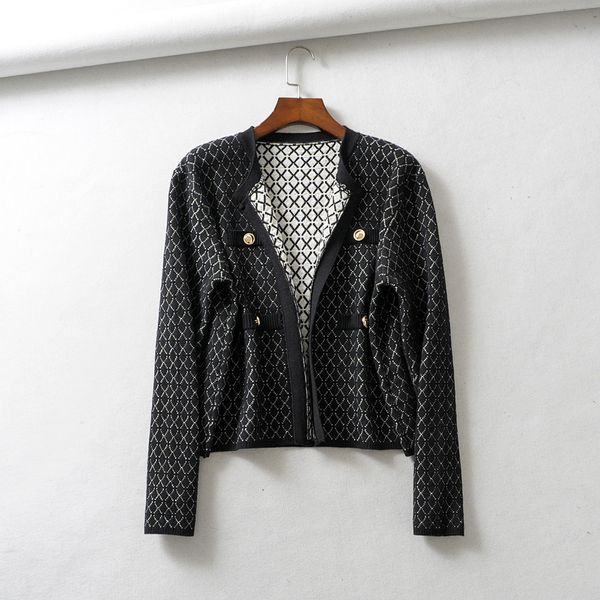 

wf70-863 european and american fashion diamond jacquard jacket, Black;brown