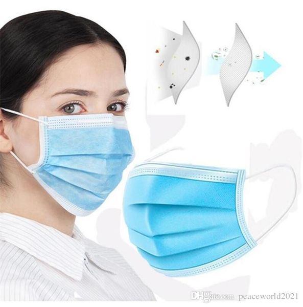 

50шт одноразовые маски для лица 3-слойные нетканые рот нетканые антипылевые антибактериальные ушные раковины дыхательные защитные маски