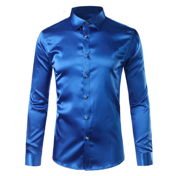 

royal blue slim fit шелковый сатин рубашки мужчины brand new длинные рукава мужские рубашки платья венчания высокого качества партии рубашки, White;black