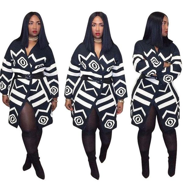 

geometric womens designer coat sashes loose long style ladies outwear streetwear causal womens clothing, Black;brown