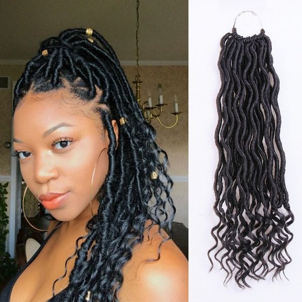 

goddess faux locs crochet hair braids wavy faux locs with curly ends twist goddess faux locs soft synthetic braiding hair extension, Black