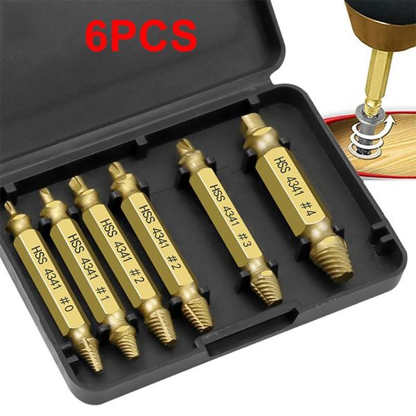 

6pcs material damaged screw extractor drill bits guide set broken speed out easy out bolt stud stripped screw remover tool