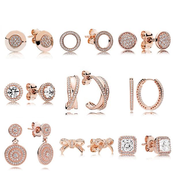 

new fashion personality 100% 925 sterling silver pandora rose gold earring fit europe women have logo jewelry factory wholesale, Golden;silver