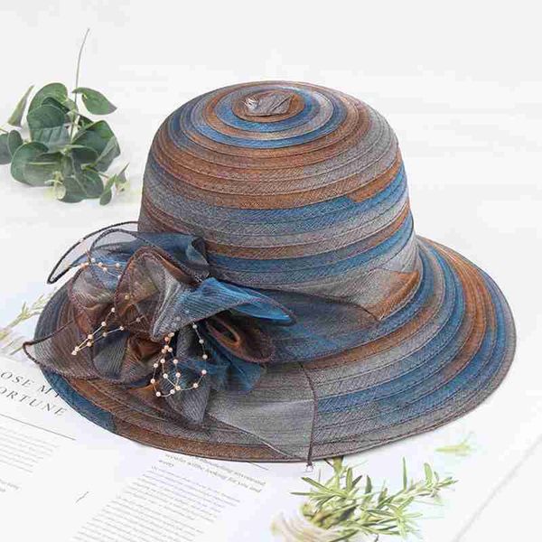 

myzoper 2019 fashion new korean version flower casual stripe mesh beach hat tide visor basin cap women's hat summer, Blue;gray