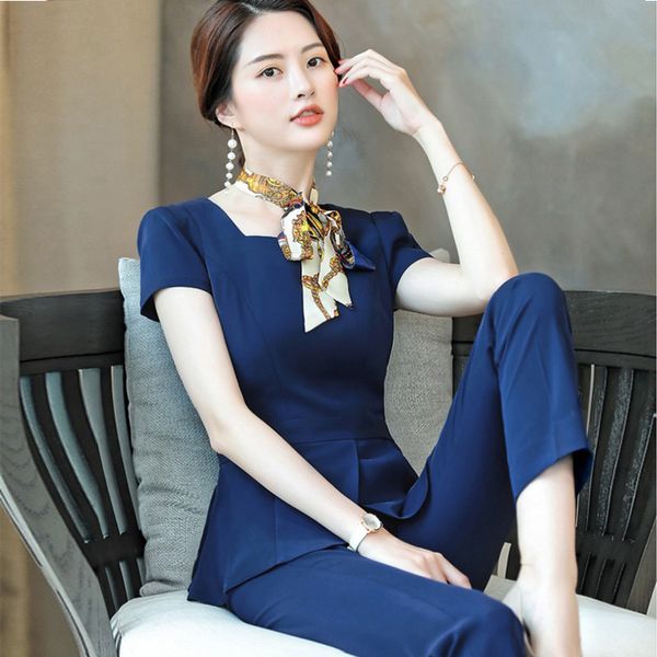 

новые 2020 лето женщины формальные брючный костюм с коротким рукавом блейзер и брюки офис дамы бизнес рабочая одежда костюмы set 2 3 шт, White;black