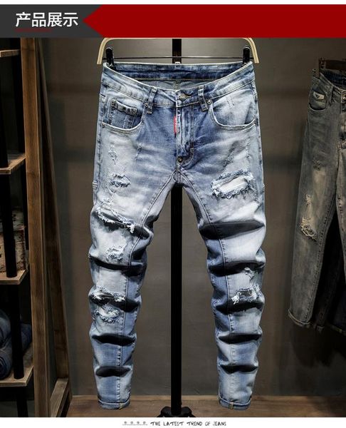 

w6940 fashion men's jeans 2020 runway european design party style men's clothing, Blue