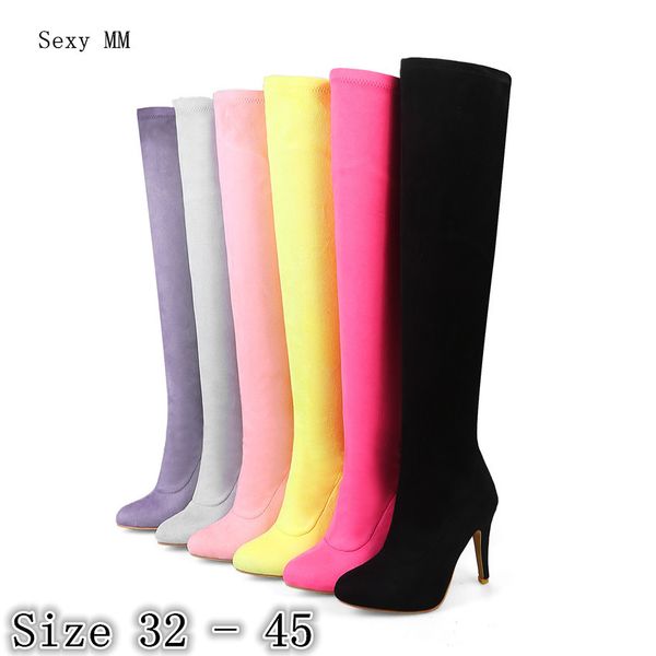 

spring autumn women over the knee boots stretch high heel woman thigh high long boots small plus size 32 33 - 40 41 42 43 44 45, Black