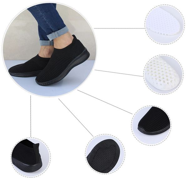

plus size breathable air mesh sneakers women 2020 spring summer slip on platform knitting flats soft walking shoes woman 35-43, Black