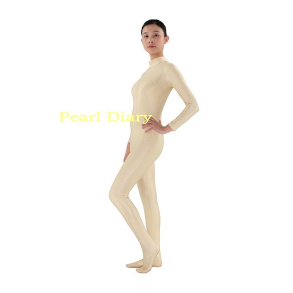 

beige zentai suit lycra dance unitard spandex long sleeve full bodysuits catsuit wear skin without hood & hands, Black