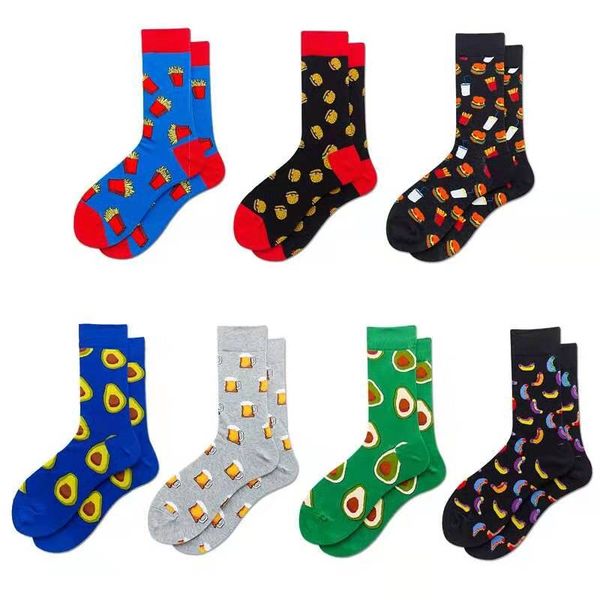 

casual cotton socks for men brand fashion cartoon avocado beer burger french fries sport socks trendy icon socks eur 40-46 ing, Black