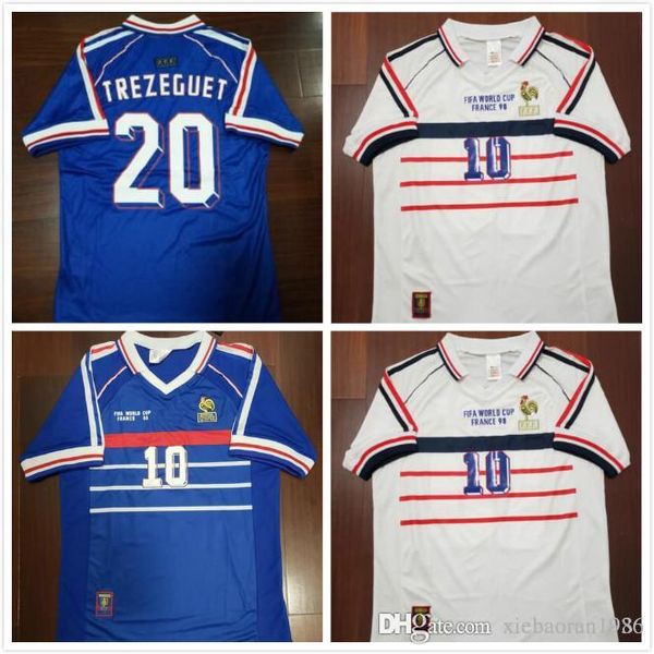 

98 retro occer jer ey zidane trezeguet maillot france djorkaeff henry de champ 1998 cla ic hirt vintage kit football hirt maillot