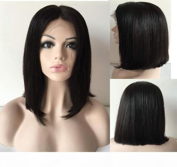 

short bob wigs brazilian virgin hair straight lace front human hair wigs for black women swiss lace frontal wig ing, Black;brown