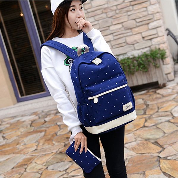 

blue bags 3pcs/set dot canvas printing backpack women school back bags for teenage travel backpacks female schoolbag backpack