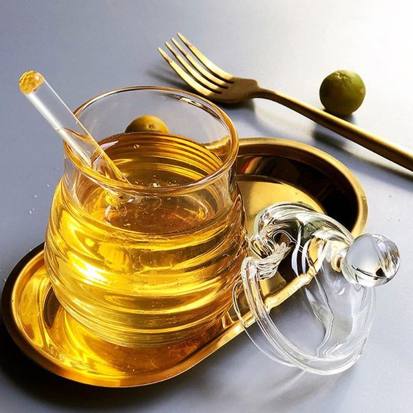 

265ml honey pot with stirring stick crystal glass honey bottle seasoning juice bottle material edible ps
