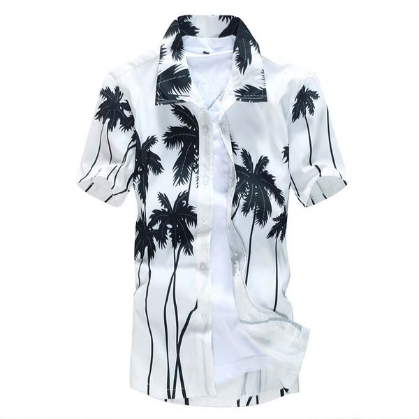 

men's casual shirts hawaiian shirt men clothes 2021 summer camisa havaiana coconut tree printed short sleeve mens sandy beach wear, White;black