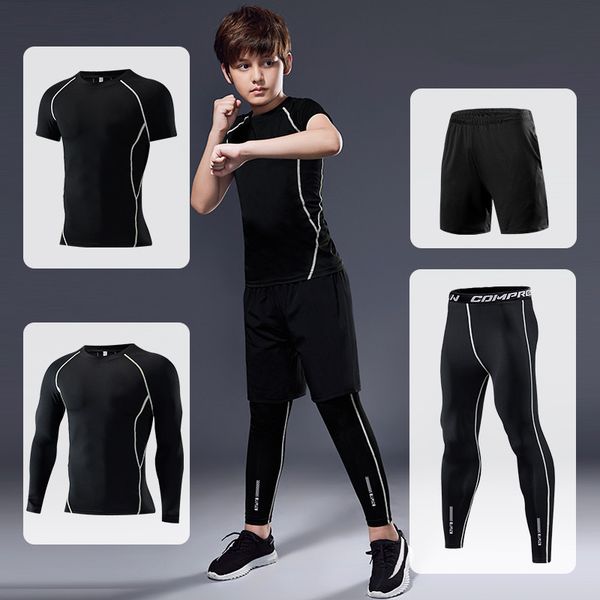 

pro иска 2020 новых возможности для мальчика колготы фитнеса обучения эластичных сухой одежда набор с длинным рукавом + брюки быстросохнущей, Black;blue