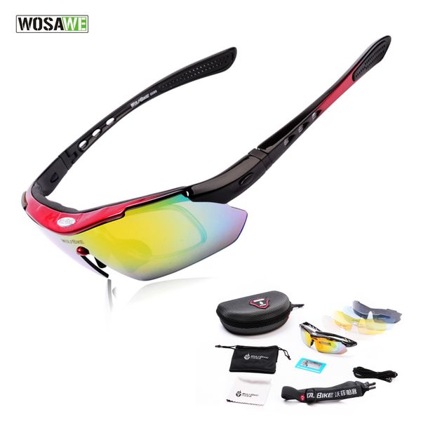 

wosawe professional polarized cycling glasses bike goggles motocross bicycle sunglasses uv 400 with 5 lens red
