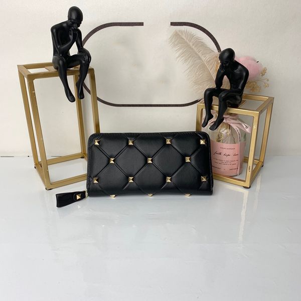 

women wallets plain rivet interior card pockte ladies cowhide genuine leather zipper purses cluth bags