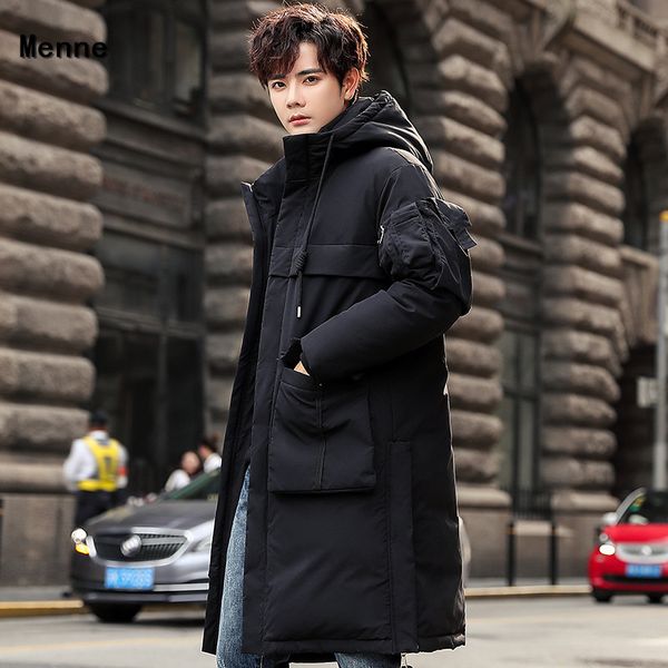 

menne 2019 winter korean version of the thick down coat hooded men's clothing, Black