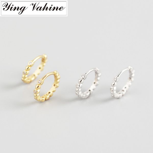 

ying vahine 100% 925 sterling silver beads with cz stud earrings for women, Golden;silver