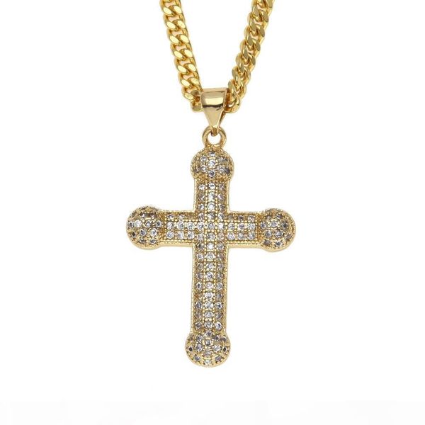 

copper cubic zirconia cross pendant necklace gold plated men women iced out cz hip hop brass crosses mini pendants punk jewelry, Silver