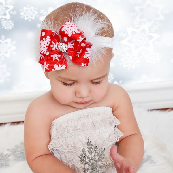 

baby girl christmas headbands fabric bowknot newborn infant feather red bowknot diadema navidad christmas hair accessories