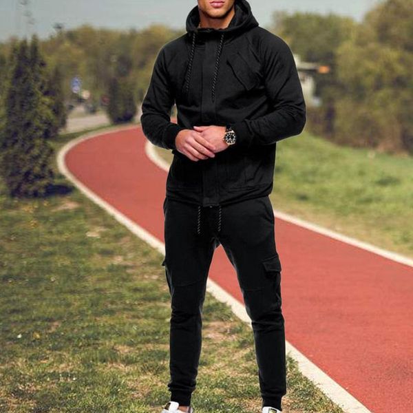 

leisure men's autumn winter new style sports suits long sleeve fitness hooded tracksuit clothes cotton polyester, Gray