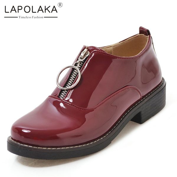 

lapolaka big size 34-43 casual women shoes woman flats female retro fashion autumn winter zip up women shoes footwear 2019, Black