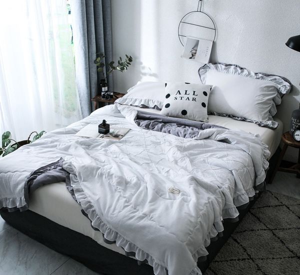 2019 Ruffles Plaid Summer Quilt Pillowcase Bedspread Blanket