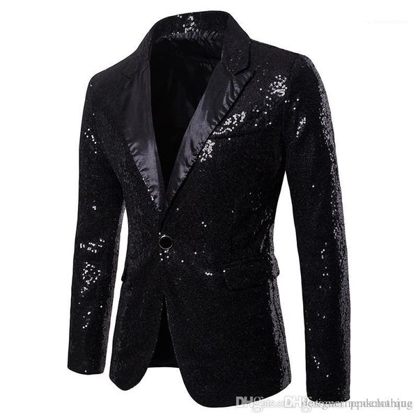 

party blazer fashion panelled skinny mens club coats v neck sequins single button mens, White;black